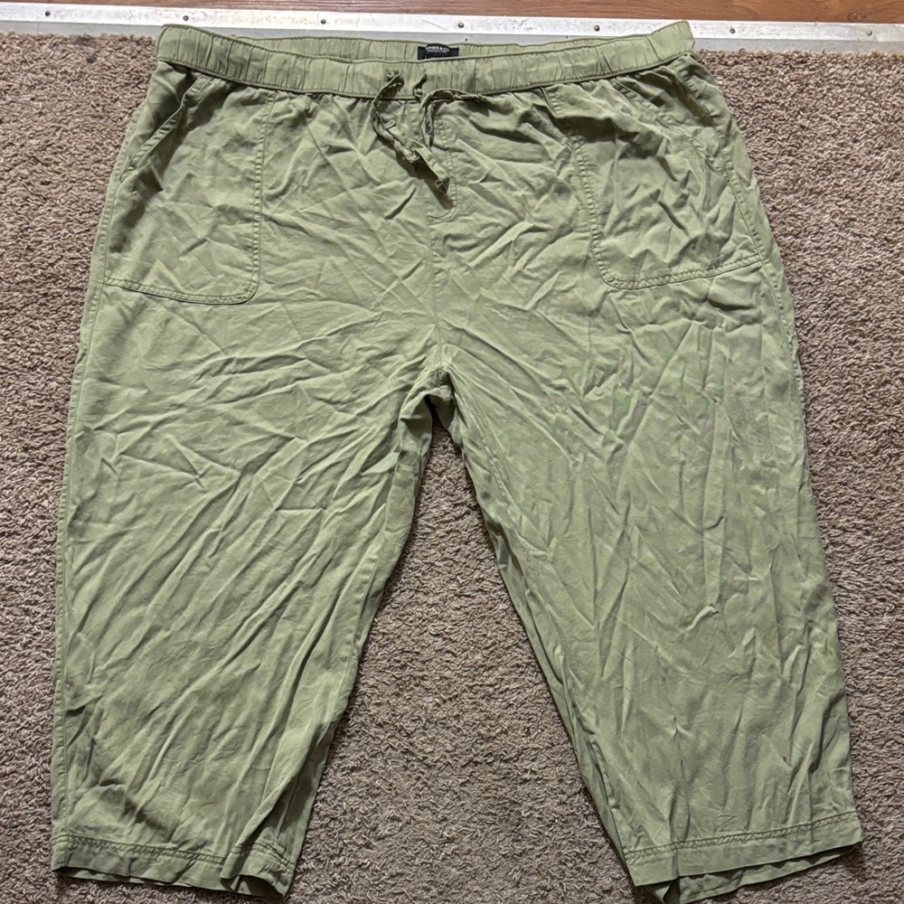 Jones&Co Womans 3X Light Green Crop Pants Drawstring Waist Excellent Condition